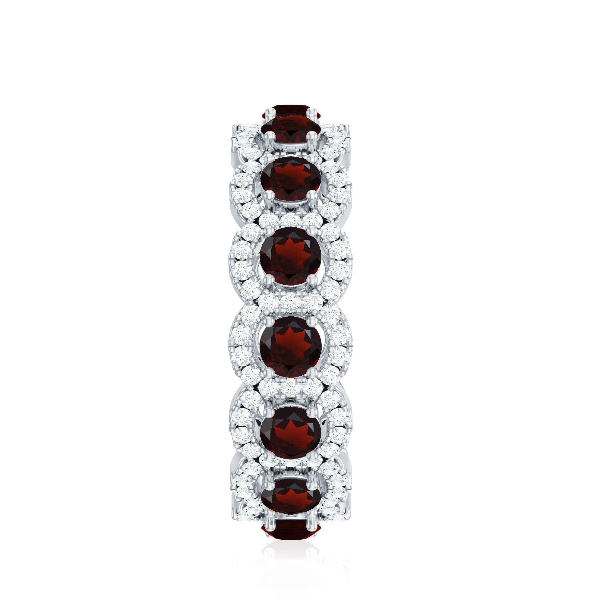 Genuine Garnet Eternity Wedding Band with Moissanite