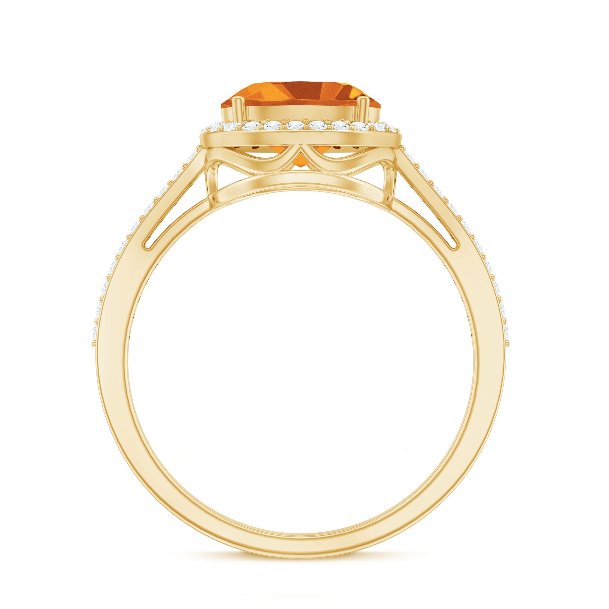 Certified Real 6X8mm Oval Citrine East West Engagement Ring with Diamond Halo
