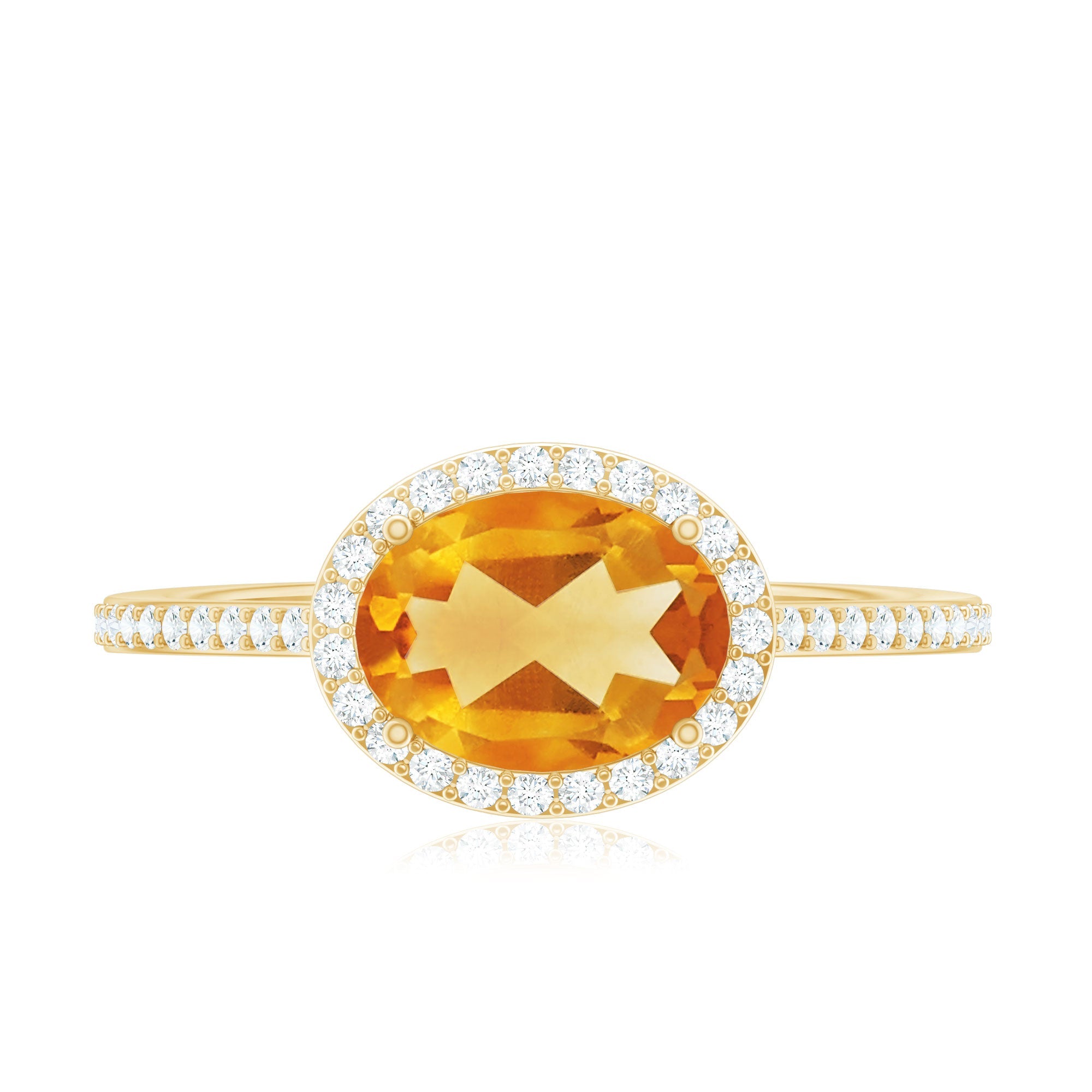 Certified Real 6X8mm Oval Citrine East West Engagement Ring with Diamond Halo