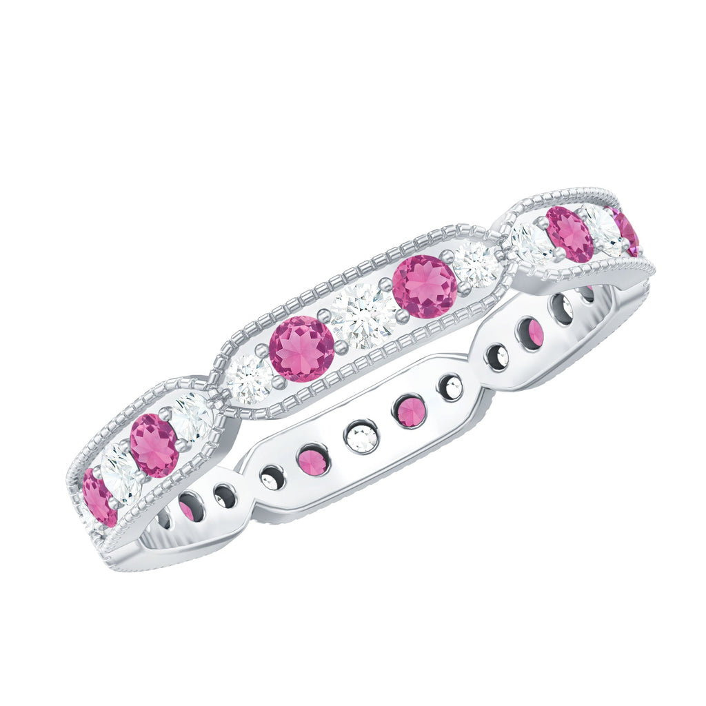 Real Pink Tourmaline and Diamond Eternity Band Ring