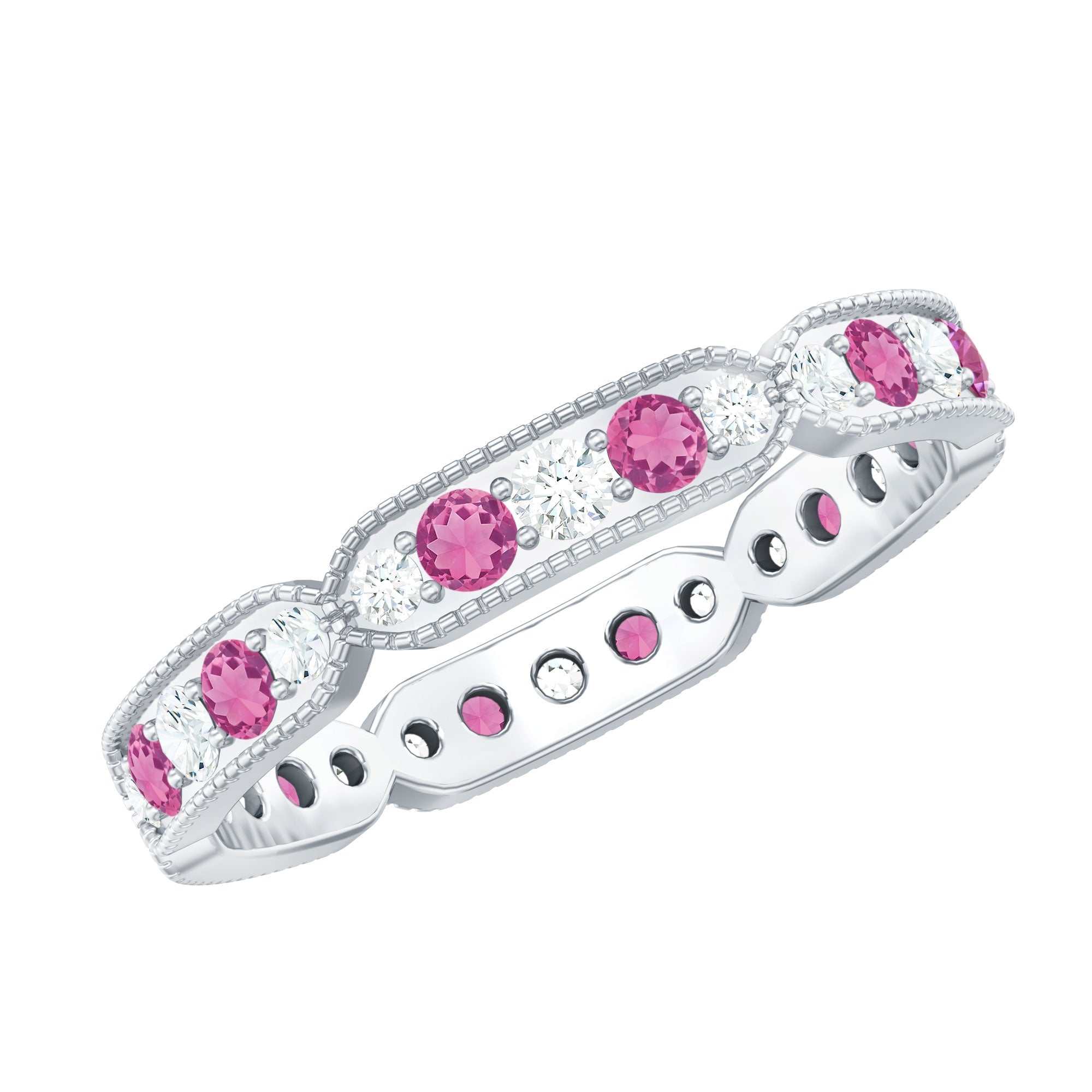 Real Pink Tourmaline and Diamond Eternity Band Ring