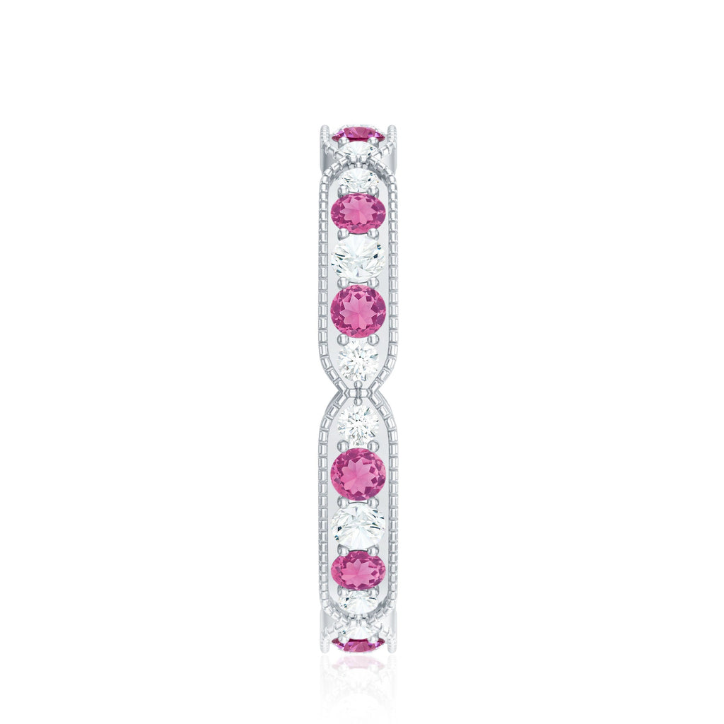 Real Pink Tourmaline and Diamond Eternity Band Ring