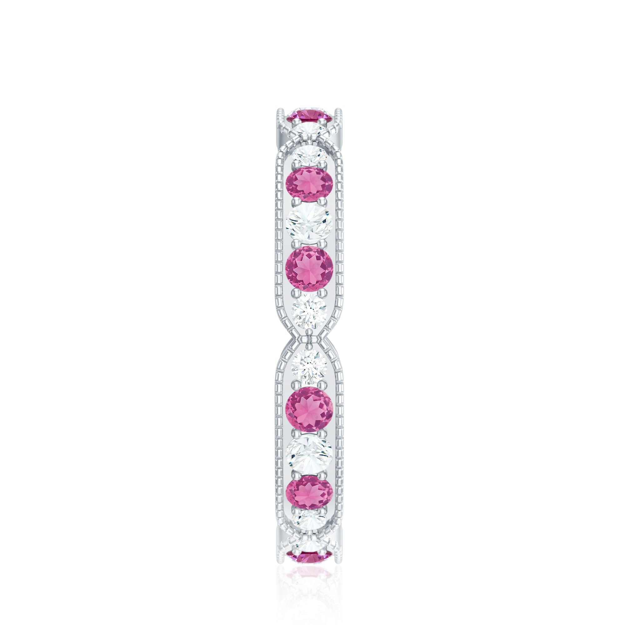 Real Pink Tourmaline and Diamond Eternity Band Ring