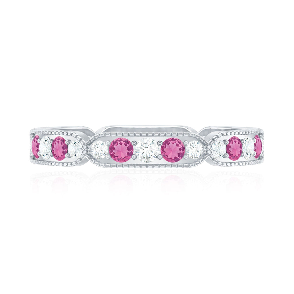 Real Pink Tourmaline and Diamond Eternity Band Ring