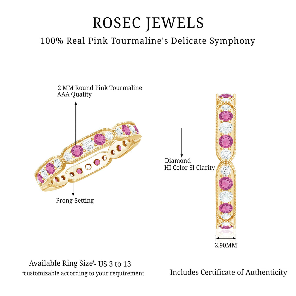 Real Pink Tourmaline and Diamond Eternity Band Ring