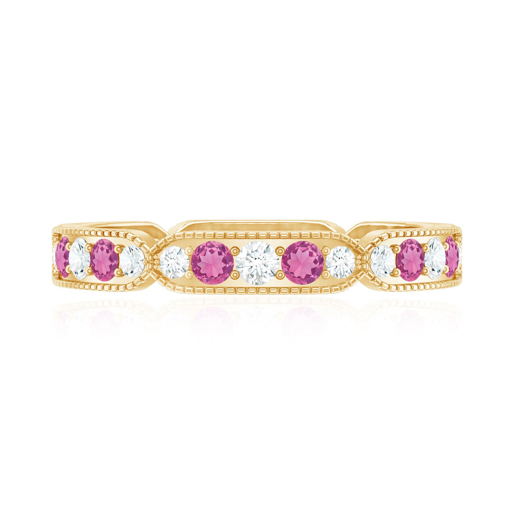 Real Pink Tourmaline and Diamond Eternity Band Ring