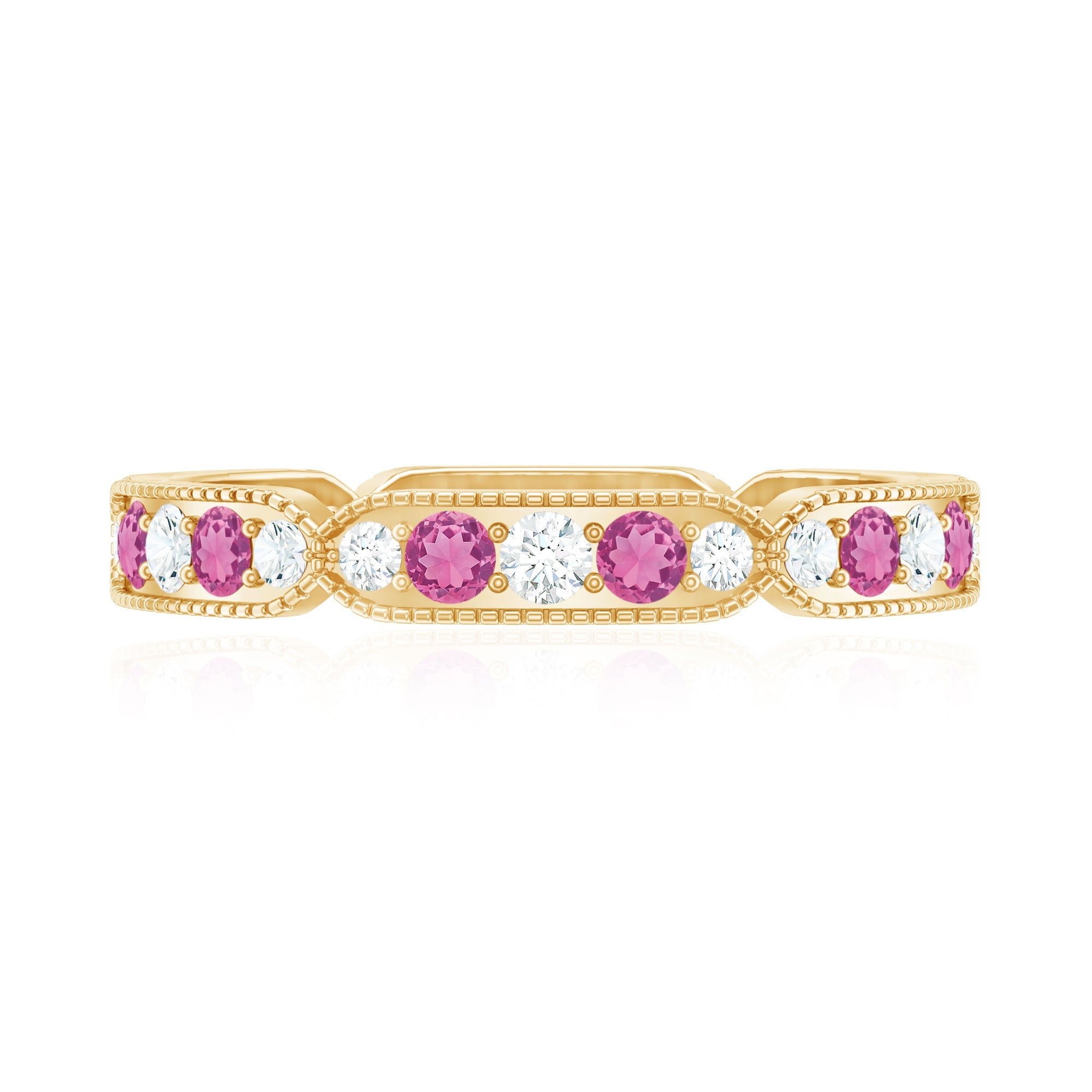 Real Pink Tourmaline and Diamond Eternity Band Ring