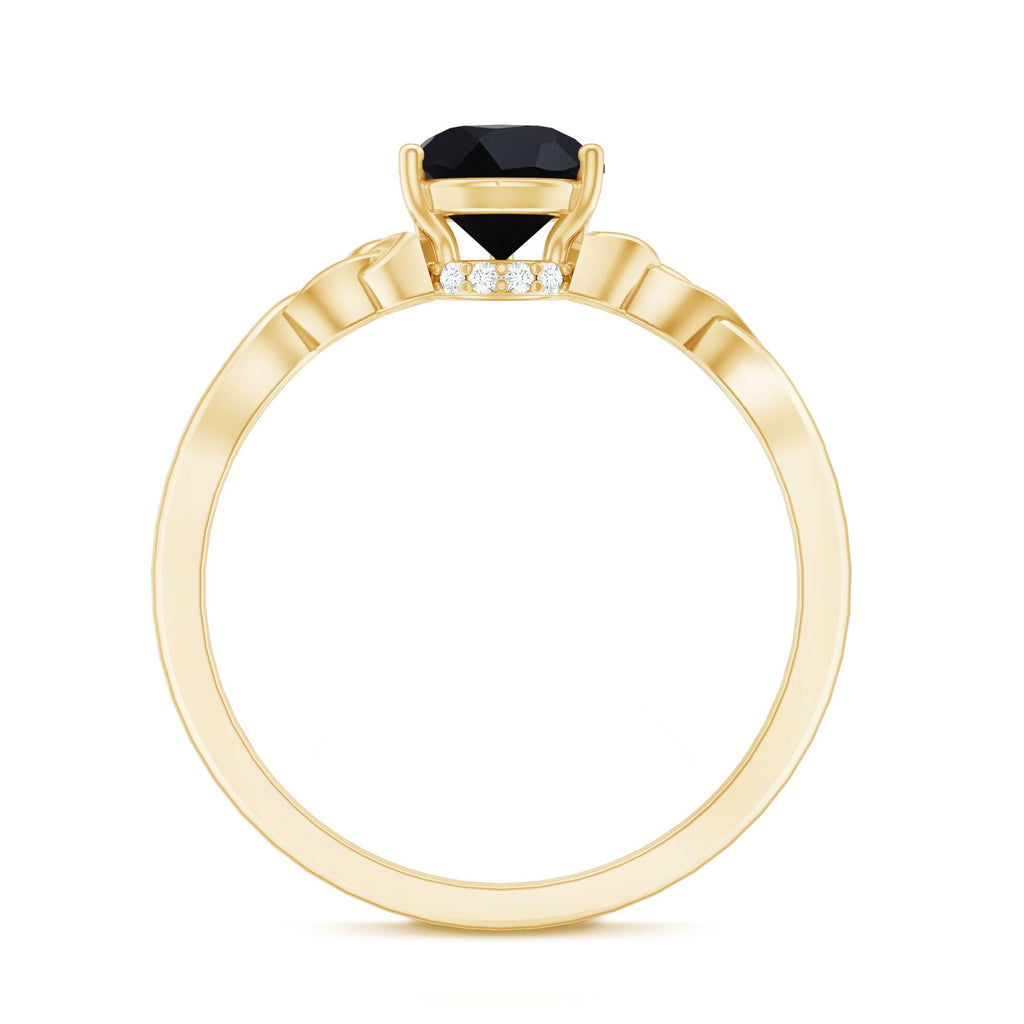 Solitaire Pear Cut Black Onyx Engagement Ring with Celtic Band