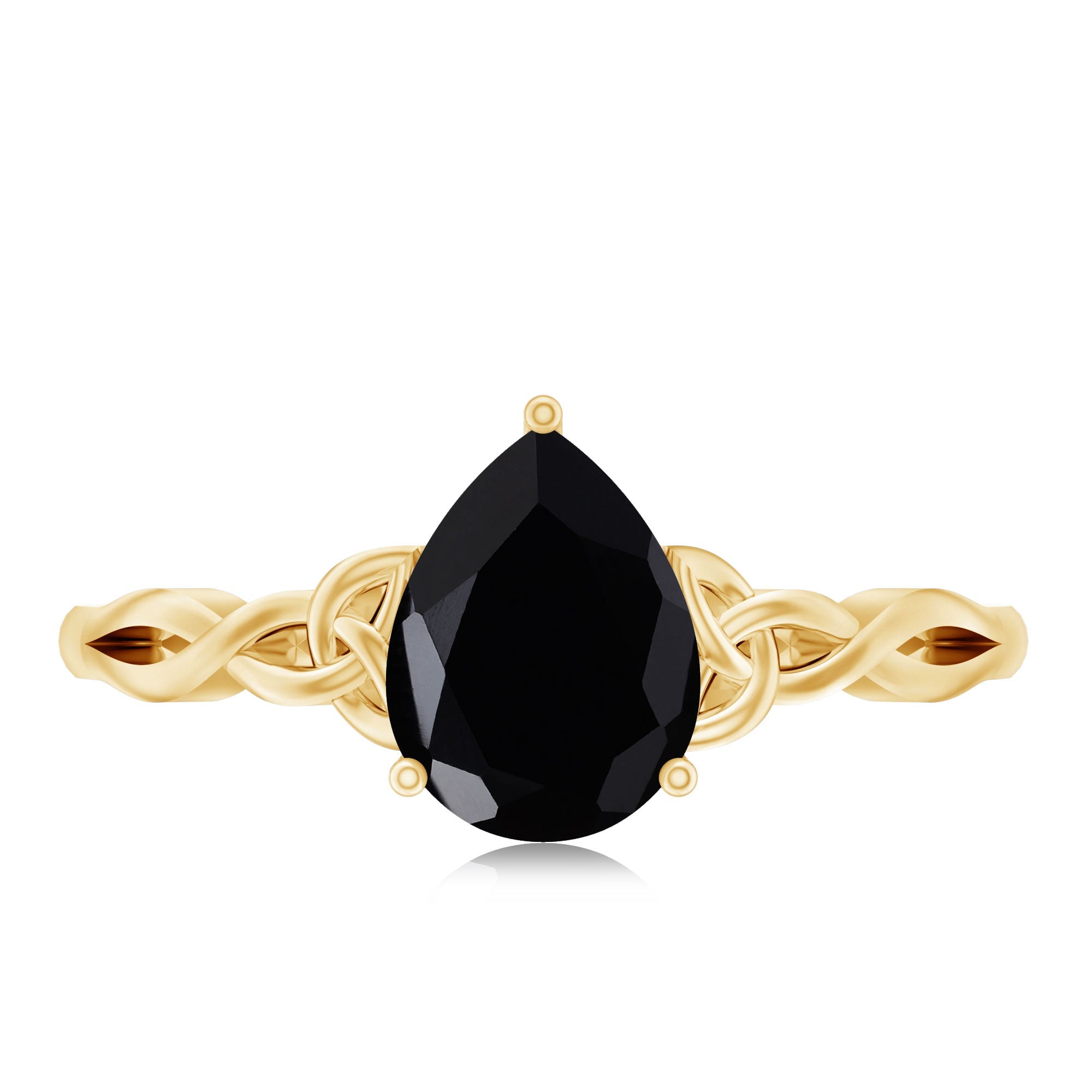 Solitaire Pear Cut Black Onyx Engagement Ring with Celtic Band