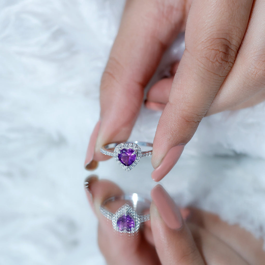 1.50 CT Heart Shape Amethyst Engagement Ring with Diamond Accent