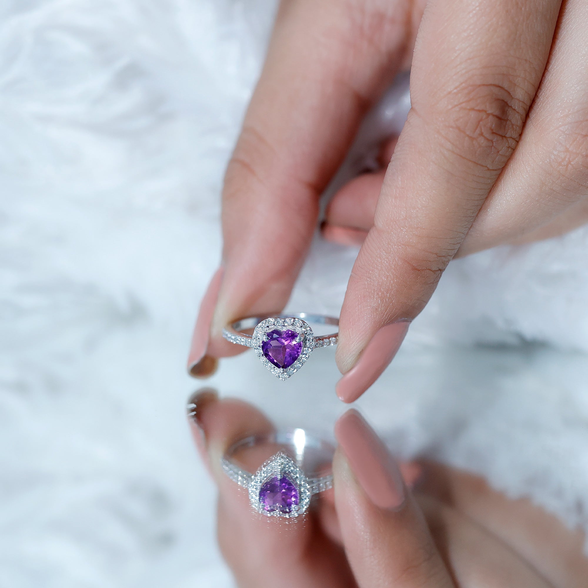 1.50 CT Heart Shape Amethyst Engagement Ring with Diamond Accent