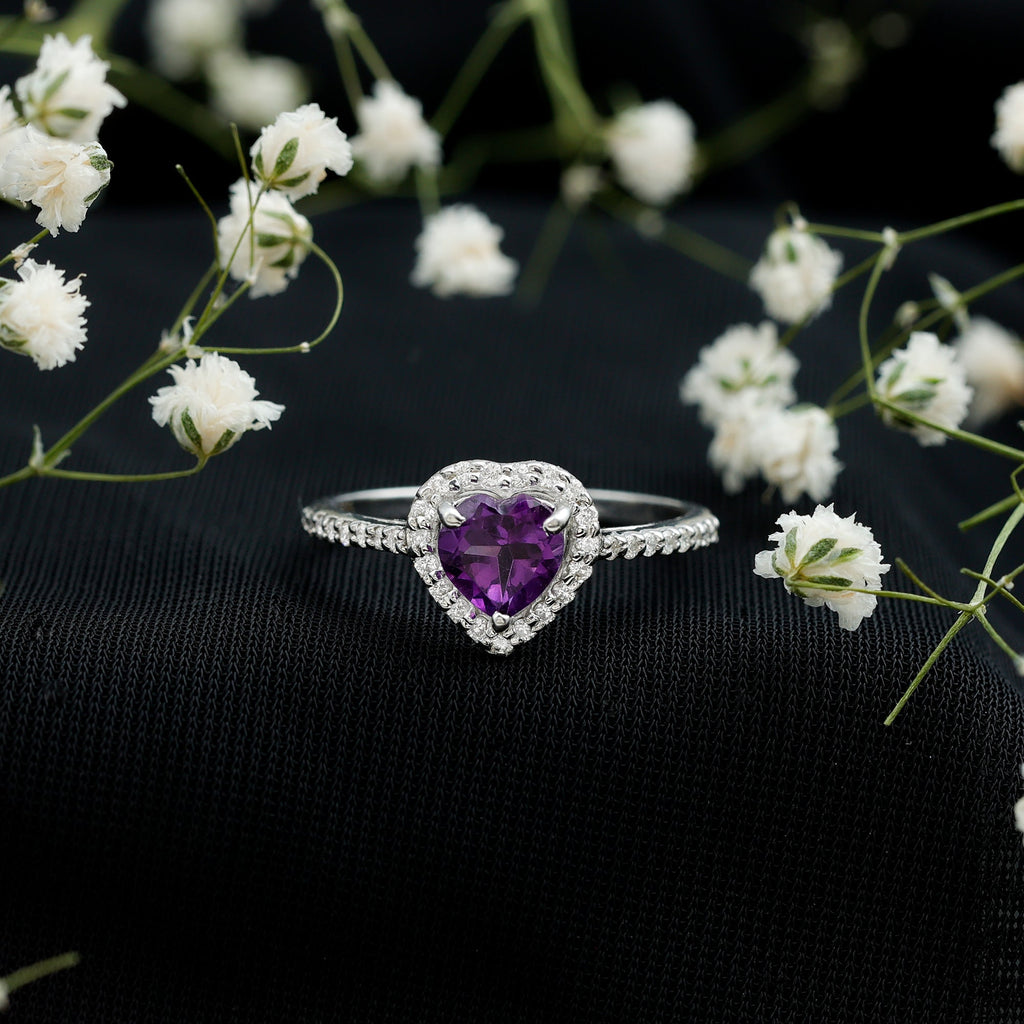 1.50 CT Heart Shape Amethyst Engagement Ring with Diamond Accent