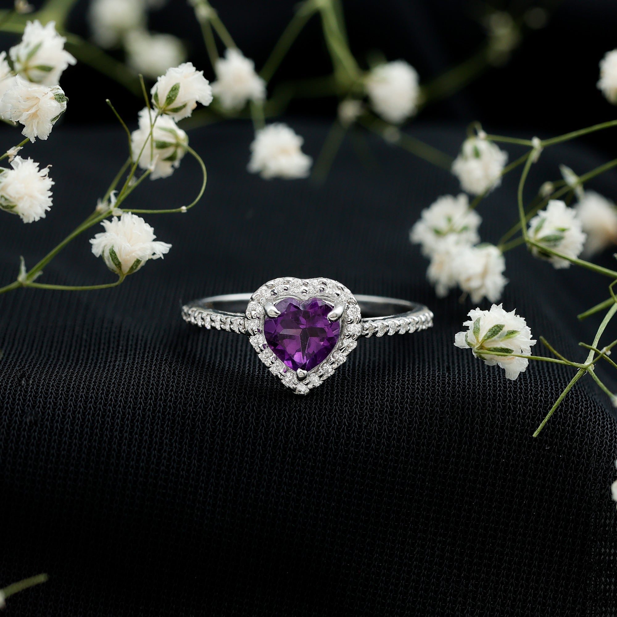 1.50 CT Heart Shape Amethyst Engagement Ring with Diamond Accent