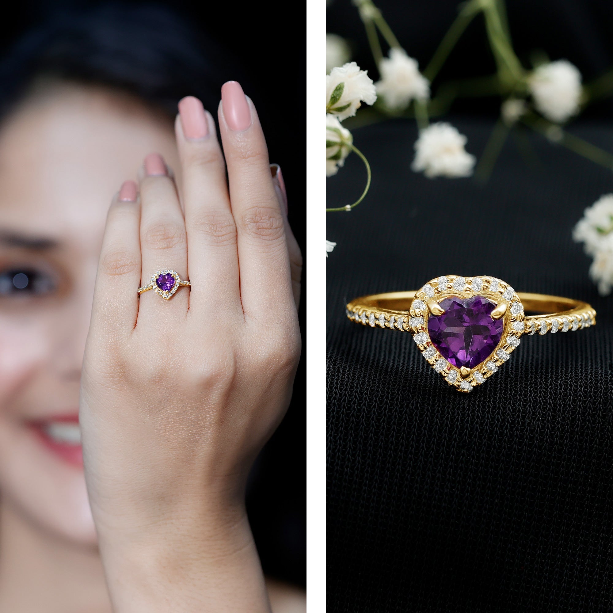 1.50 CT Heart Shape Amethyst Engagement Ring with Diamond Accent
