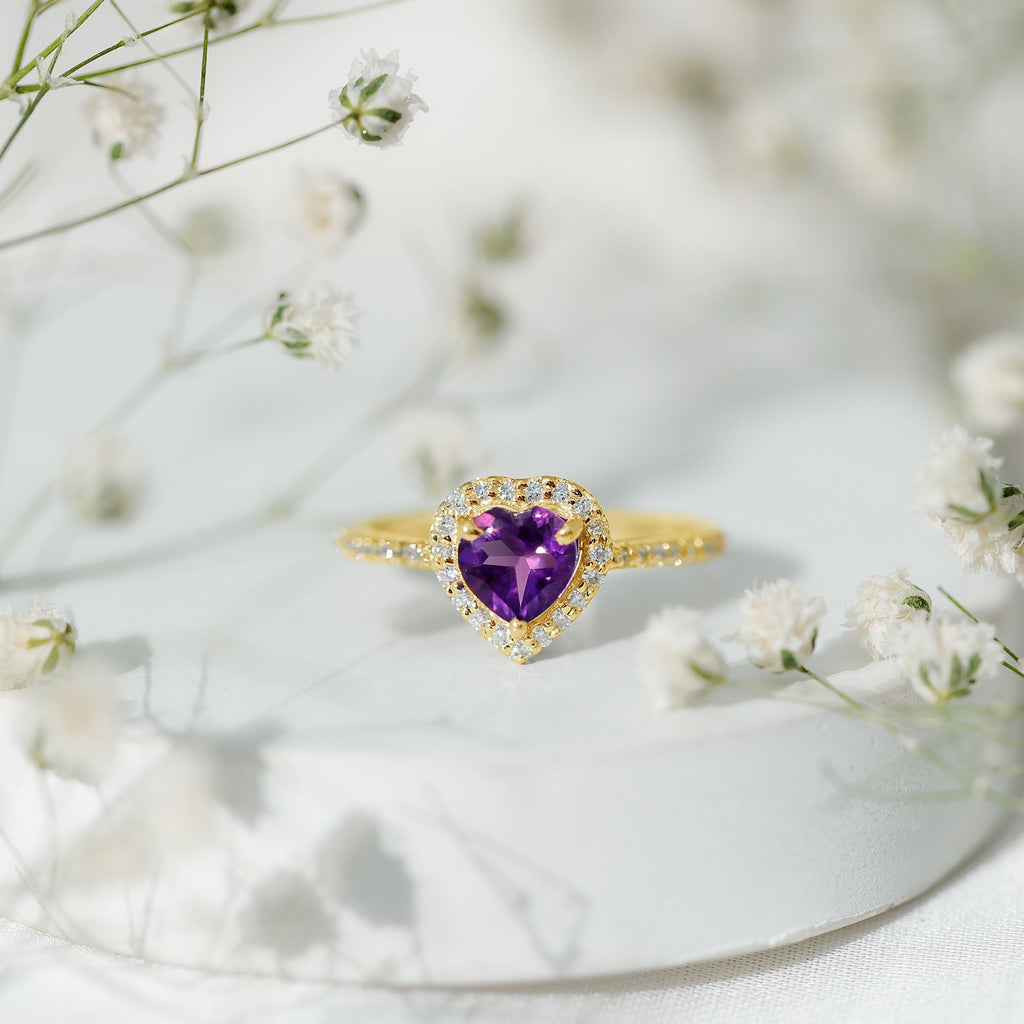 1.50 CT Heart Shape Amethyst Engagement Ring with Diamond Accent