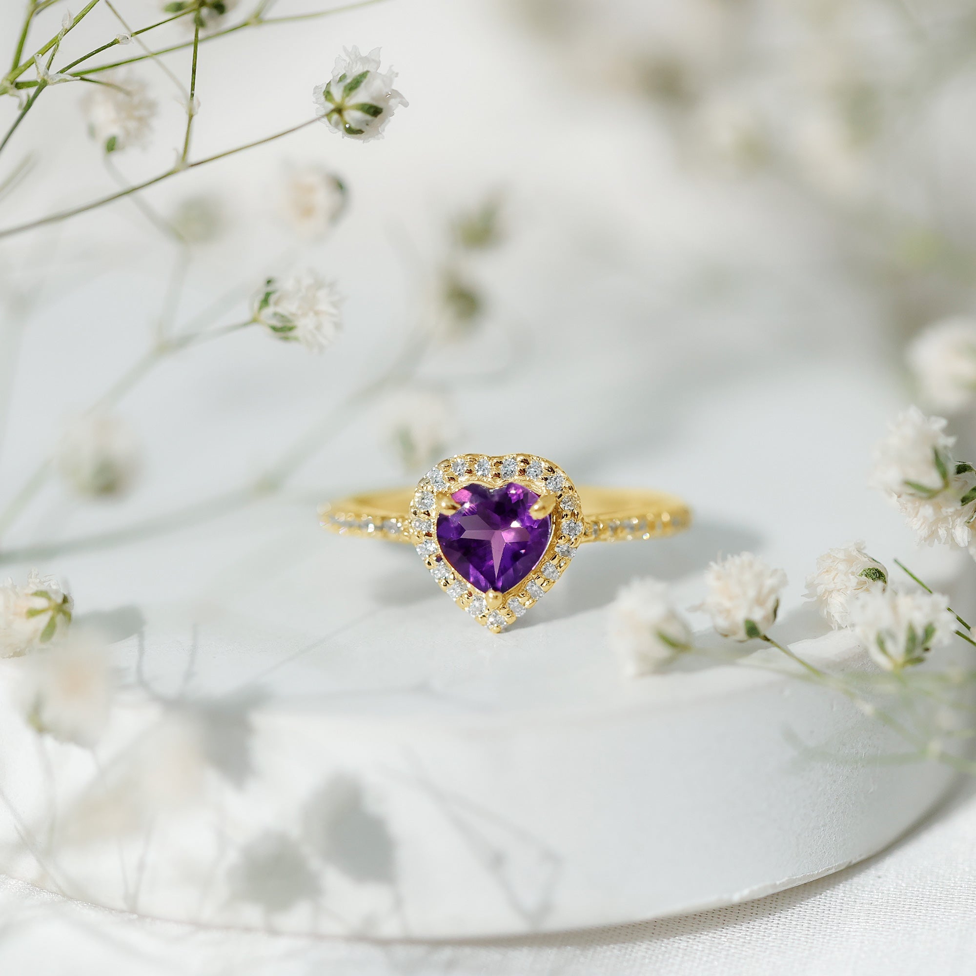 1.50 CT Heart Shape Amethyst Engagement Ring with Diamond Accent