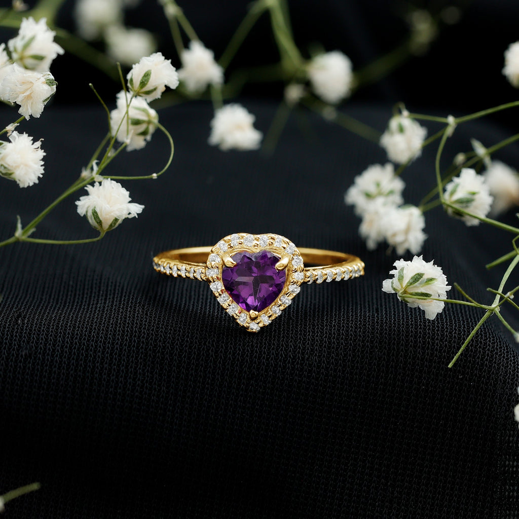 1.50 CT Heart Shape Amethyst Engagement Ring with Diamond Accent