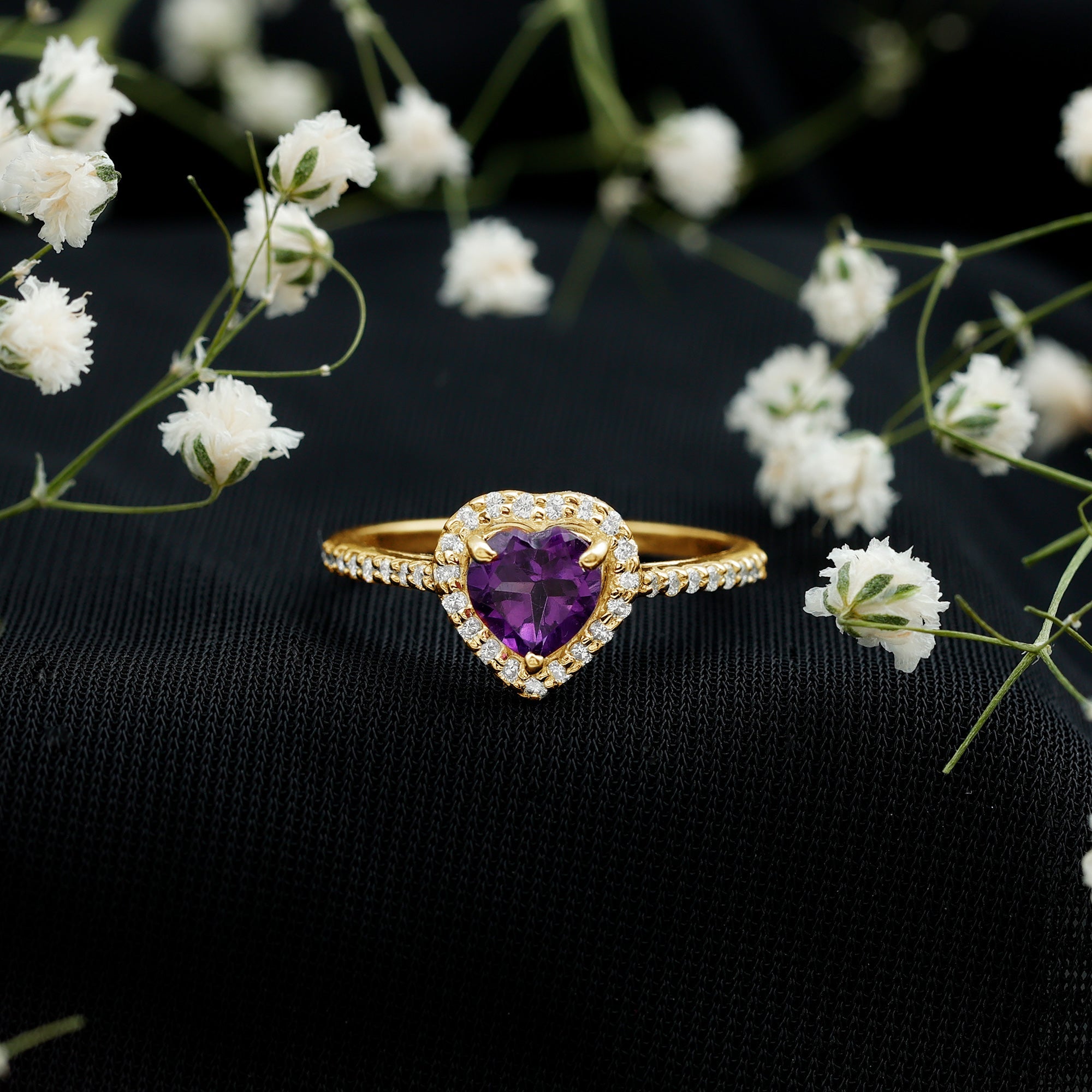 1.50 CT Heart Shape Amethyst Engagement Ring with Diamond Accent