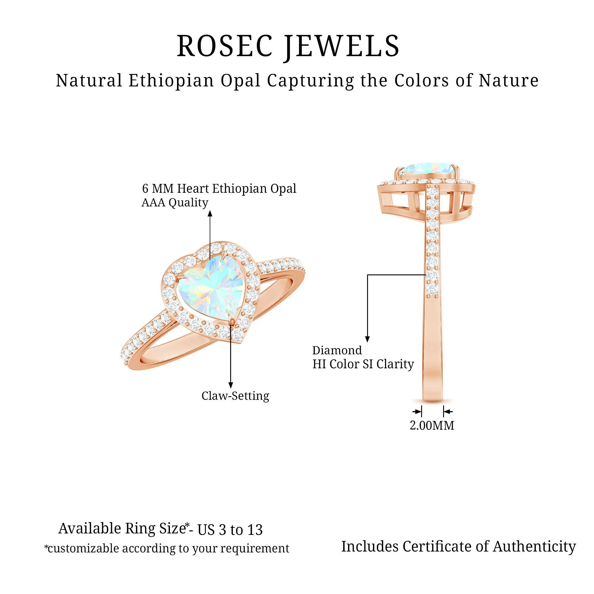 Natural Ethiopian Opal Heart Shaped Engagement Ring with Diamond Halo