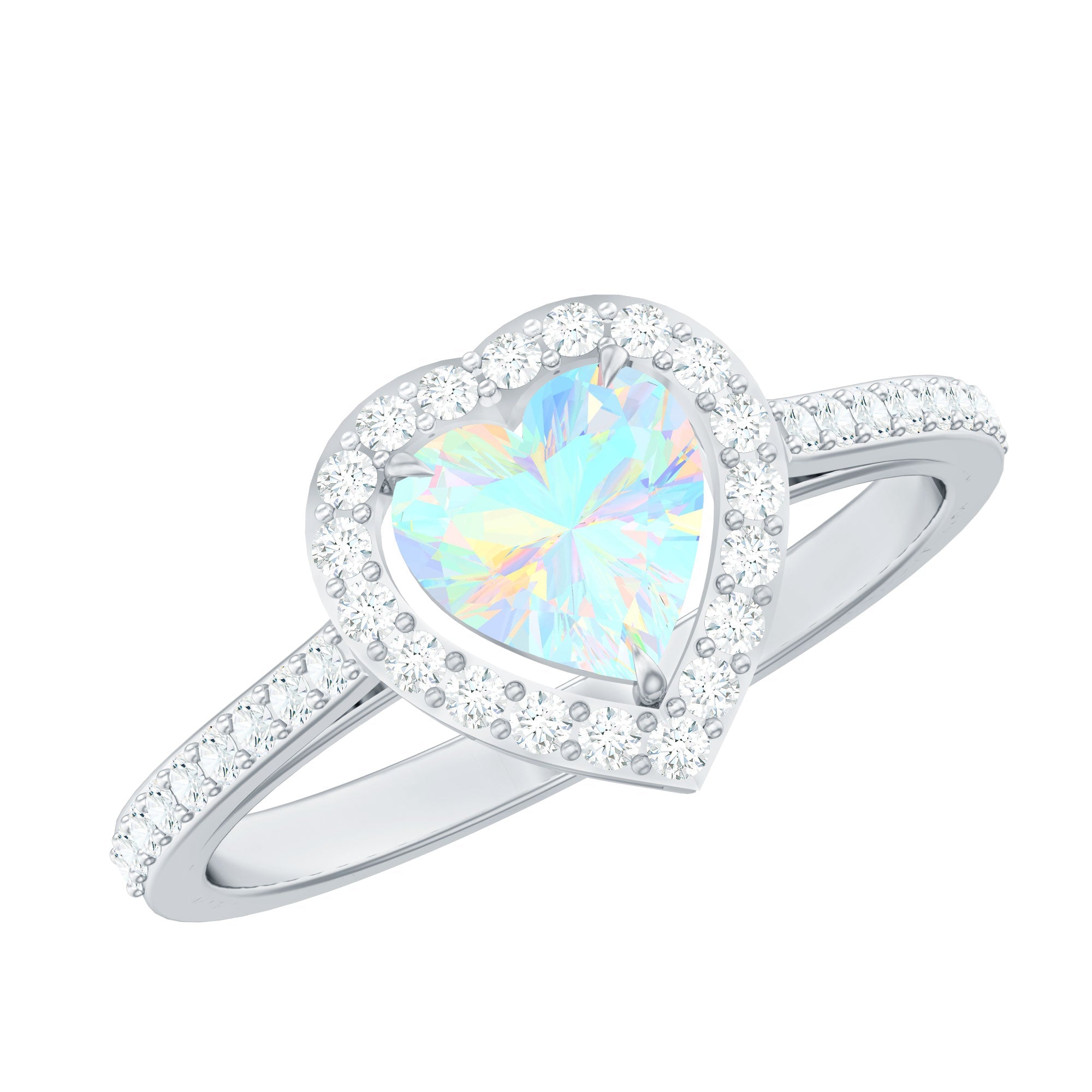 Natural Ethiopian Opal Heart Shaped Engagement Ring with Diamond Halo