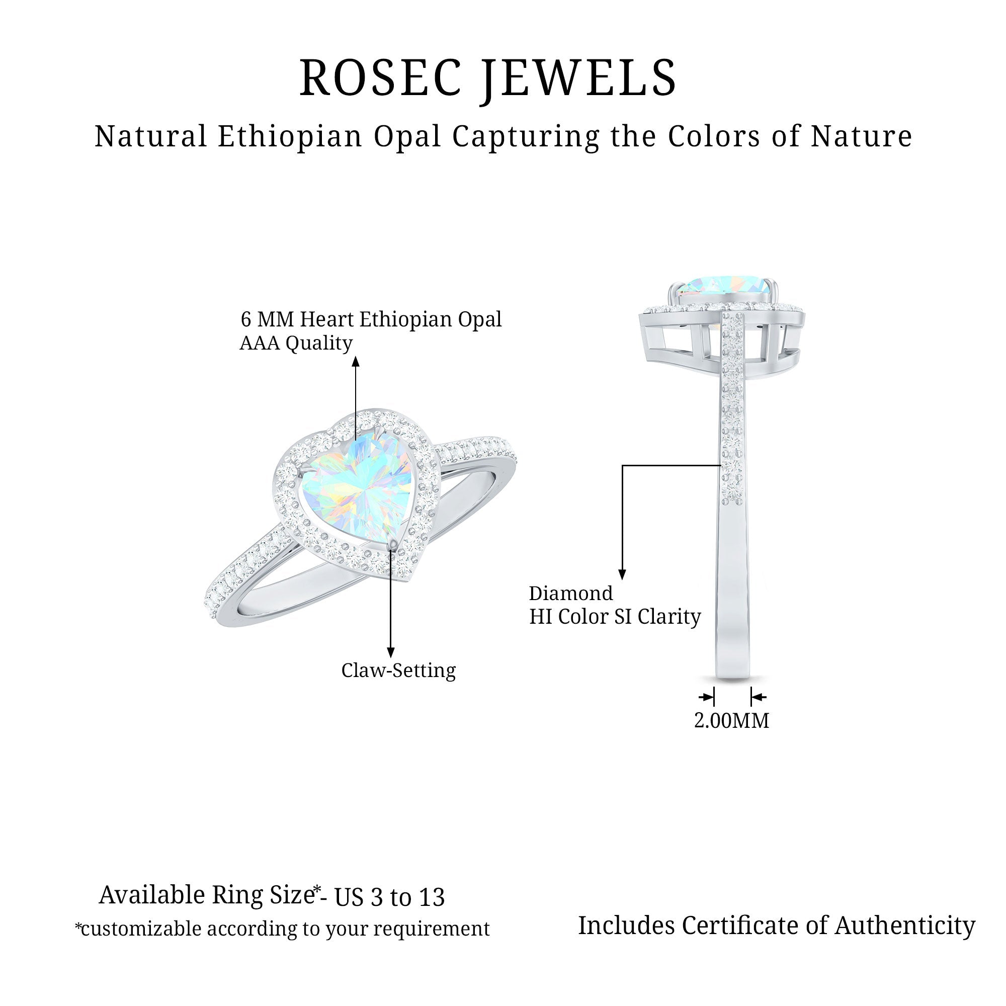 Natural Ethiopian Opal Heart Shaped Engagement Ring with Diamond Halo