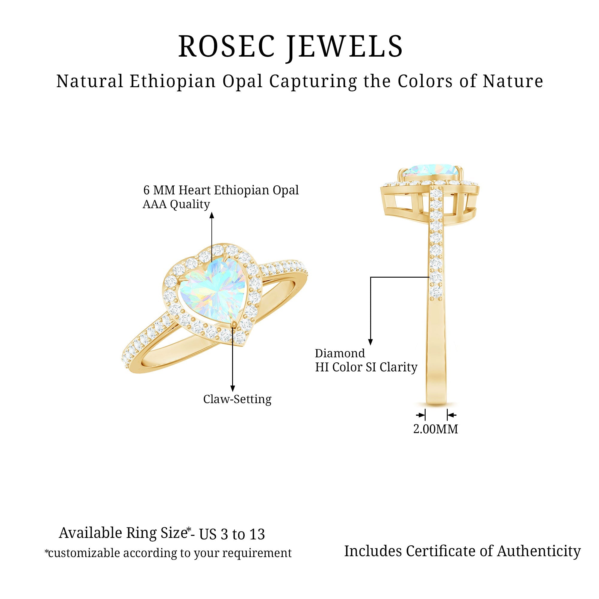 Natural Ethiopian Opal Heart Shaped Engagement Ring with Diamond Halo