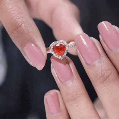 1 Carat Heart Shape Fire Opal Engagement Ring with Diamond Halo