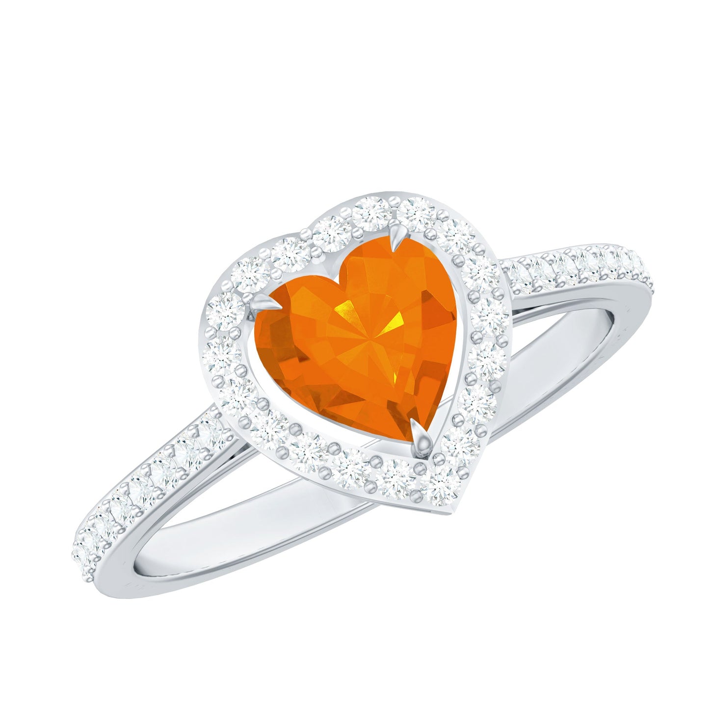 1 Carat Heart Shape Fire Opal Engagement Ring with Diamond Halo