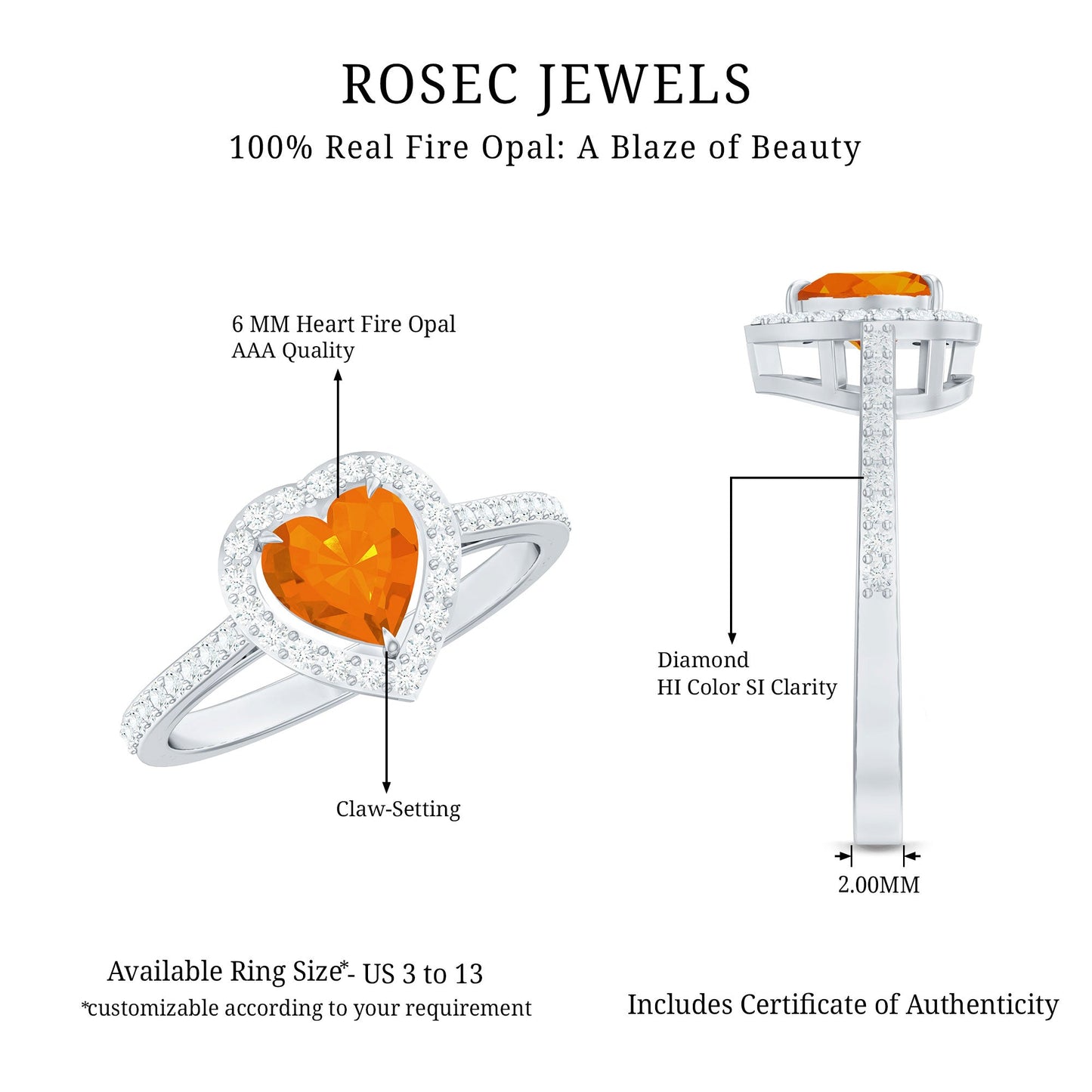 1 Carat Heart Shape Fire Opal Engagement Ring with Diamond Halo