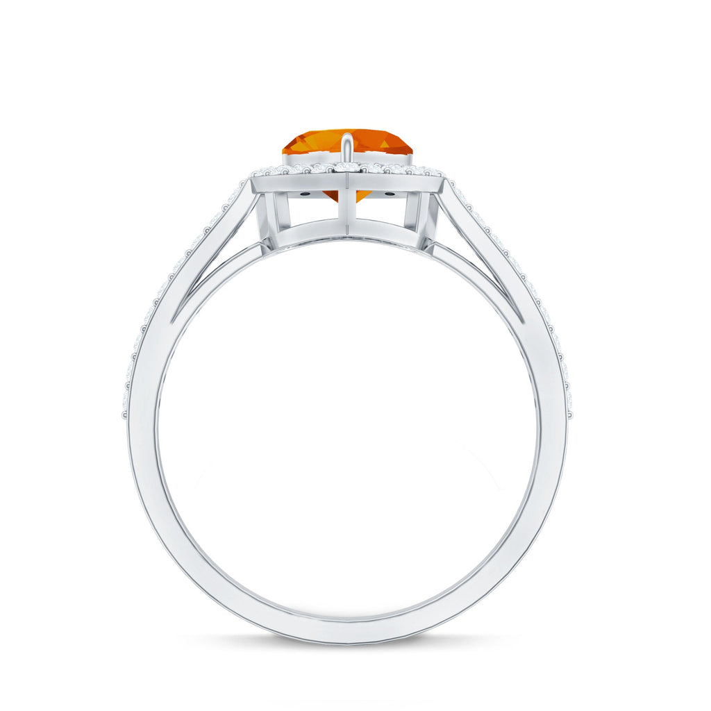 1 Carat Heart Shape Fire Opal Engagement Ring with Diamond Halo