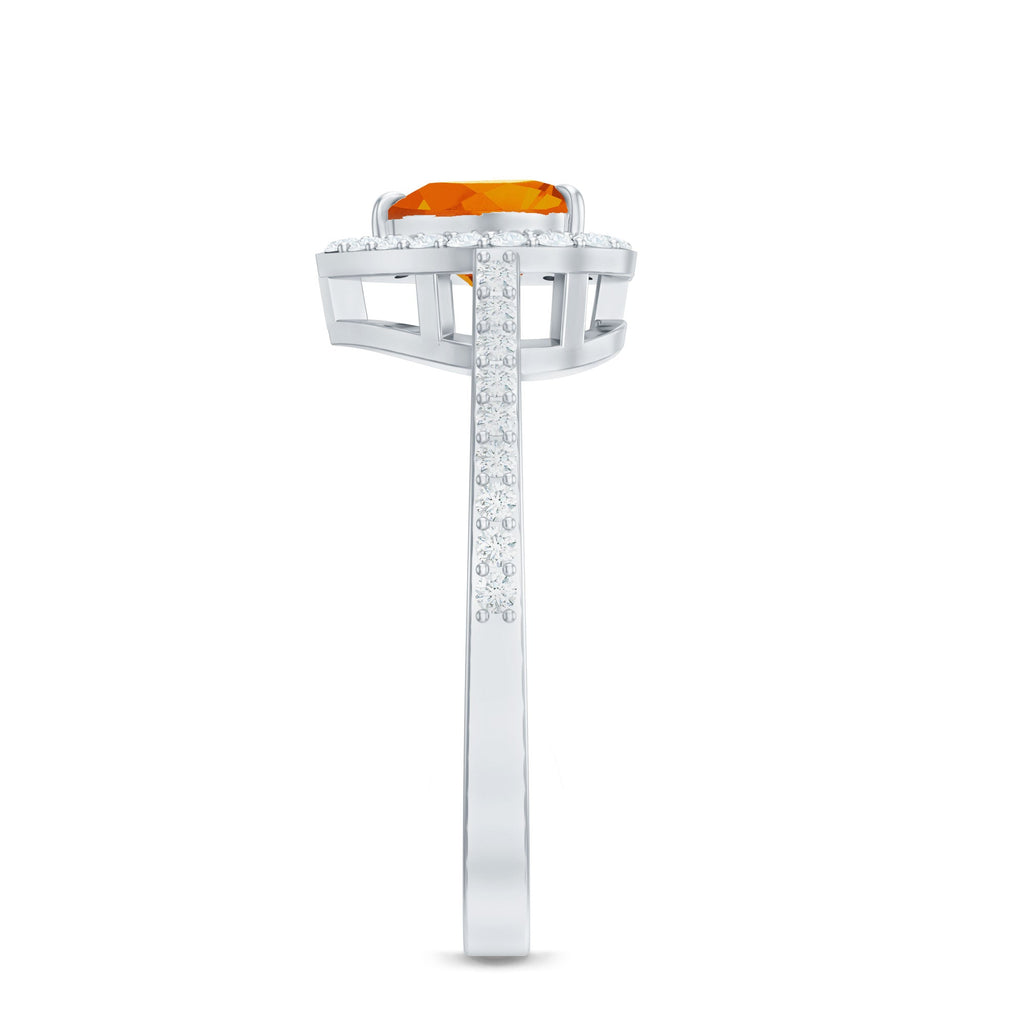 1 Carat Heart Shape Fire Opal Engagement Ring with Diamond Halo