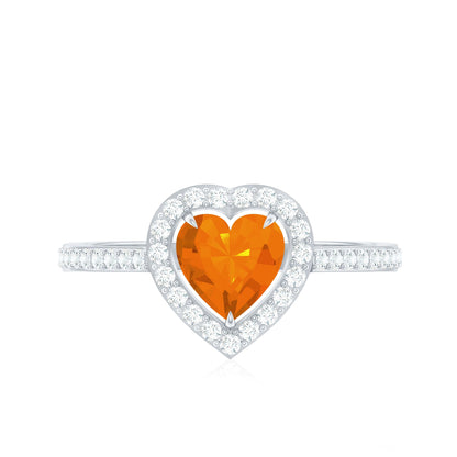 1 Carat Heart Shape Fire Opal Engagement Ring with Diamond Halo