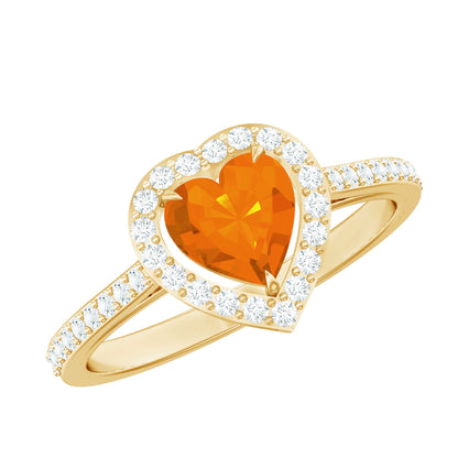 1 Carat Heart Shape Fire Opal Engagement Ring with Diamond Halo