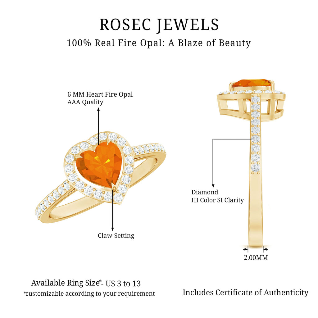 1 Carat Heart Shape Fire Opal Engagement Ring with Diamond Halo