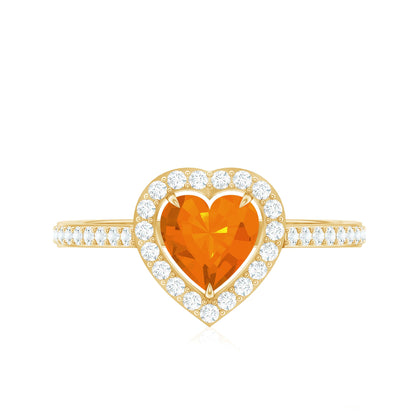 1 Carat Heart Shape Fire Opal Engagement Ring with Diamond Halo