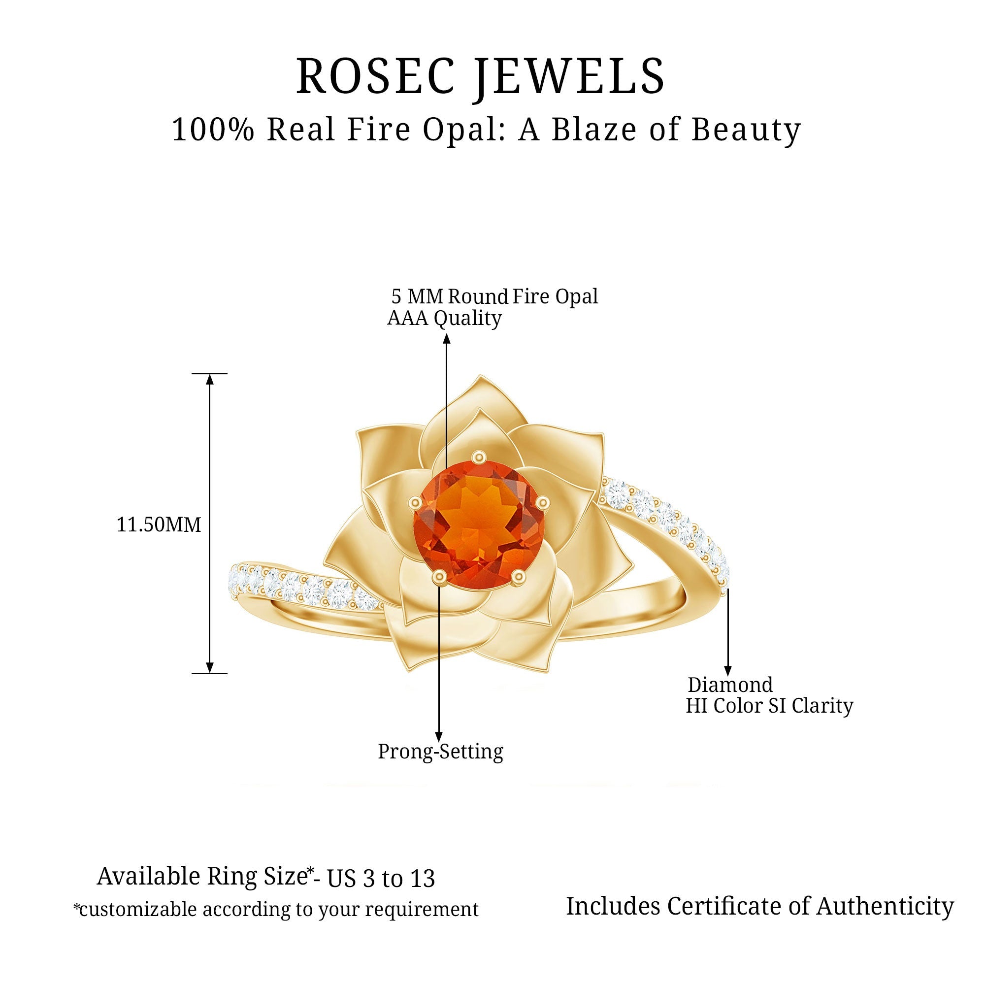 Flower Inspired Fire Opal Engagement Ring with Diamond