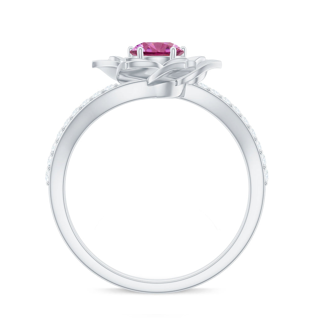 Pink Tourmaline and Diamond Flower Engagement Ring with Bypass Shank