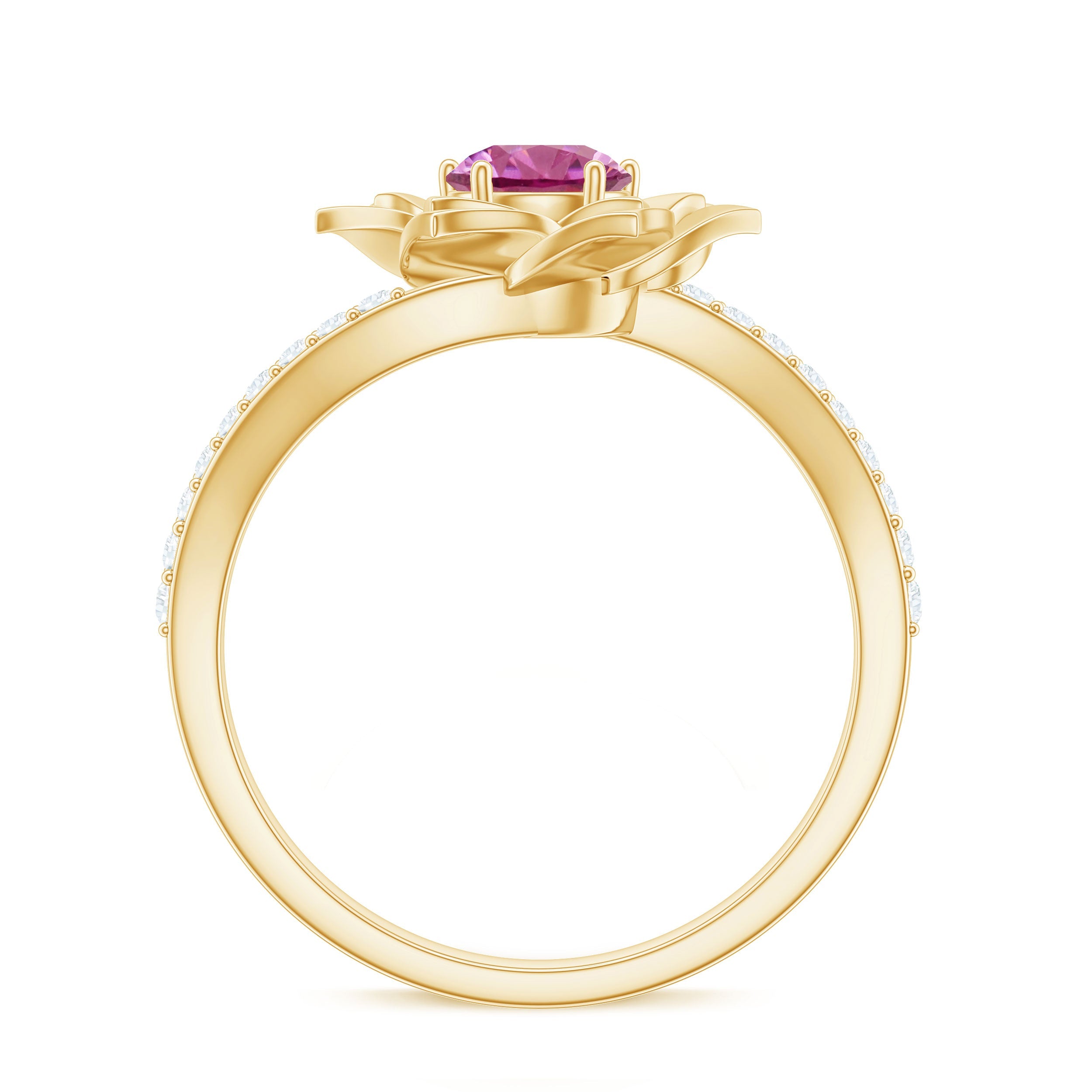 Pink Tourmaline and Diamond Flower Engagement Ring with Bypass Shank