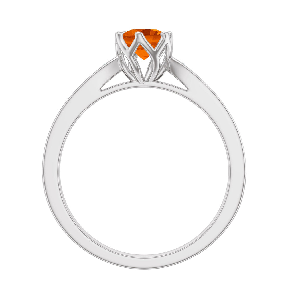 Genuine Fire Opal Solitaire Engagement Ring with Diamond