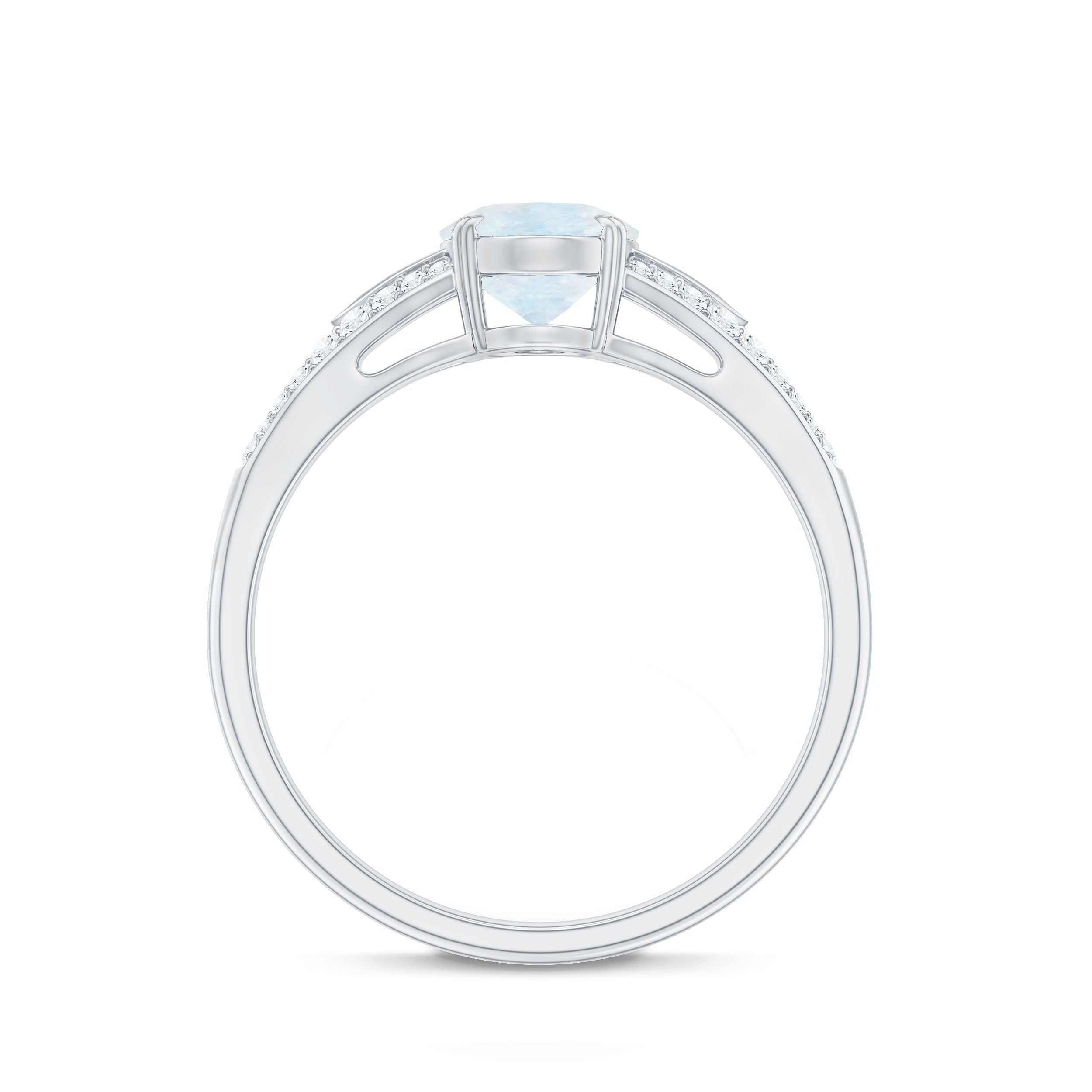 3/4 CT Oval Cut Moonstone Solitaire Engagement Ring with Diamond Accent