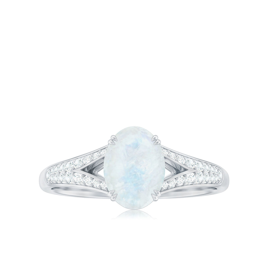3/4 CT Oval Cut Moonstone Solitaire Engagement Ring with Diamond Accent
