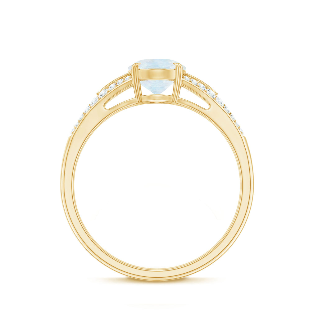 3/4 CT Oval Cut Moonstone Solitaire Engagement Ring with Diamond Accent