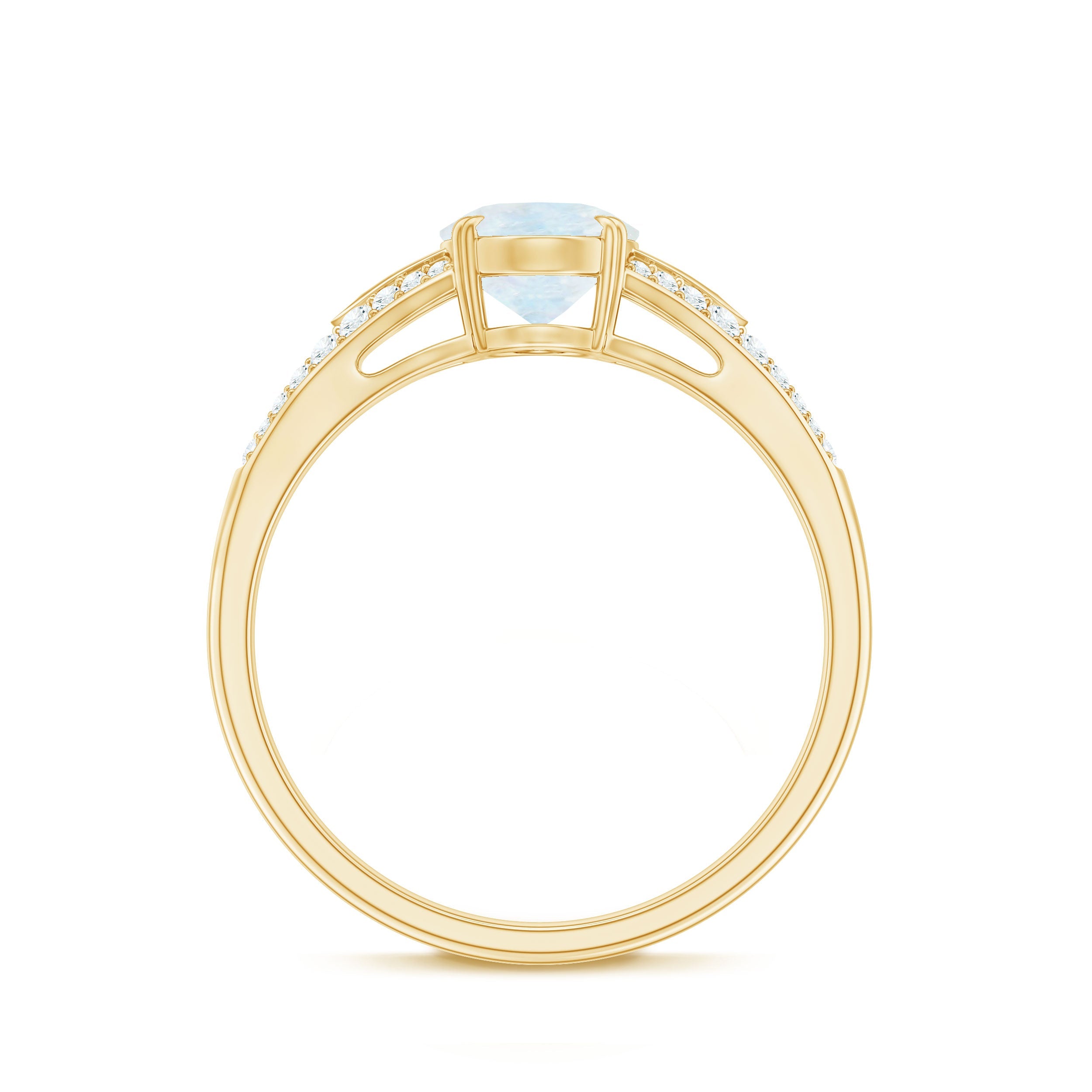 3/4 CT Oval Cut Moonstone Solitaire Engagement Ring with Diamond Accent