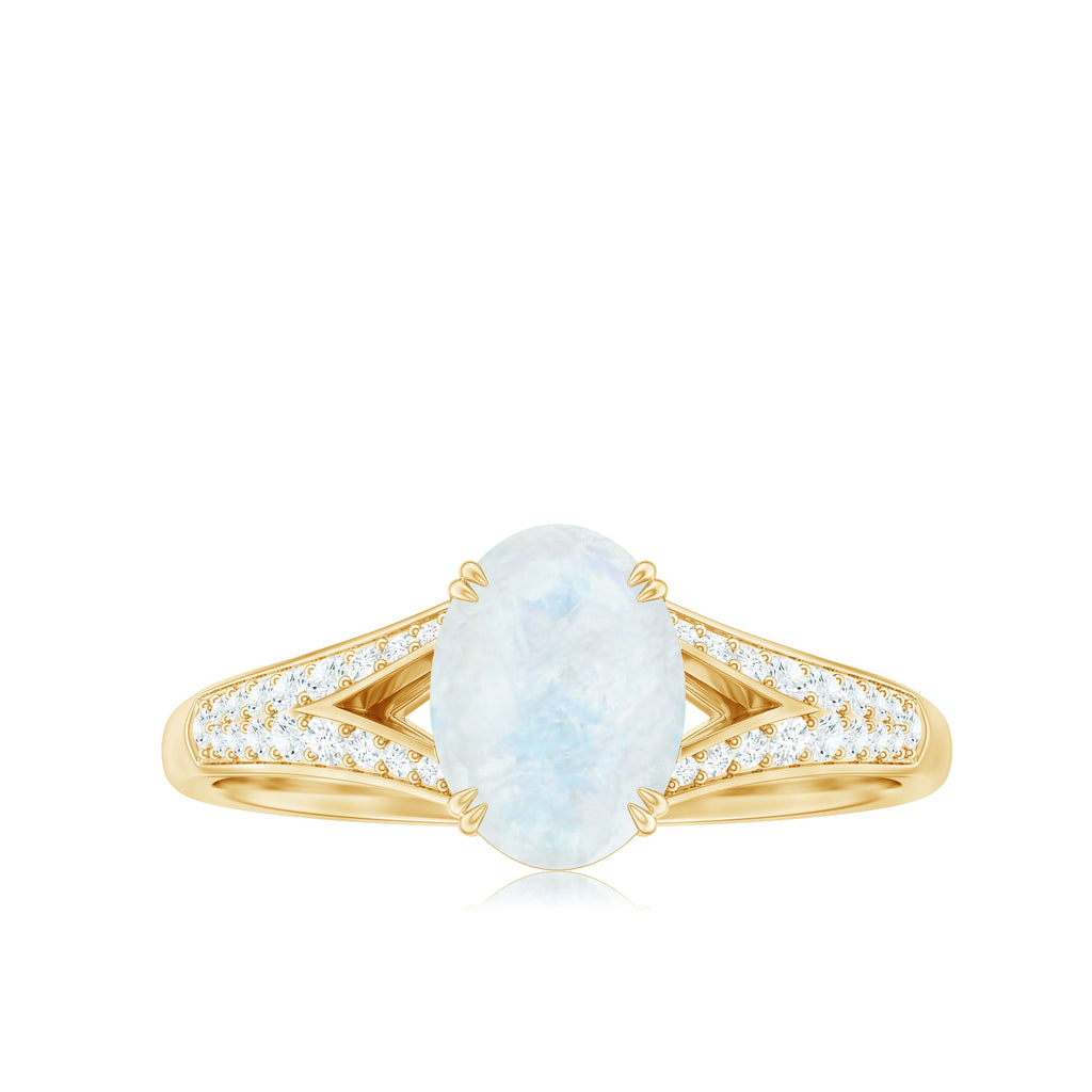 3/4 CT Oval Cut Moonstone Solitaire Engagement Ring with Diamond Accent