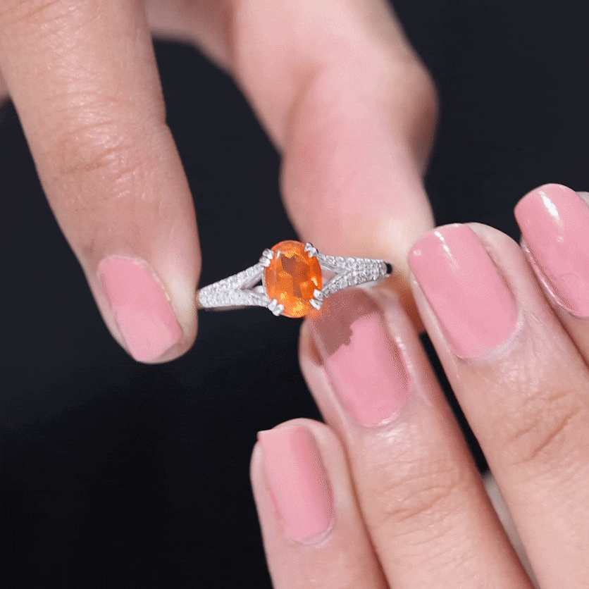 1 Carat Oval Fire Opal Engagement Ring with Diamond Split Shank