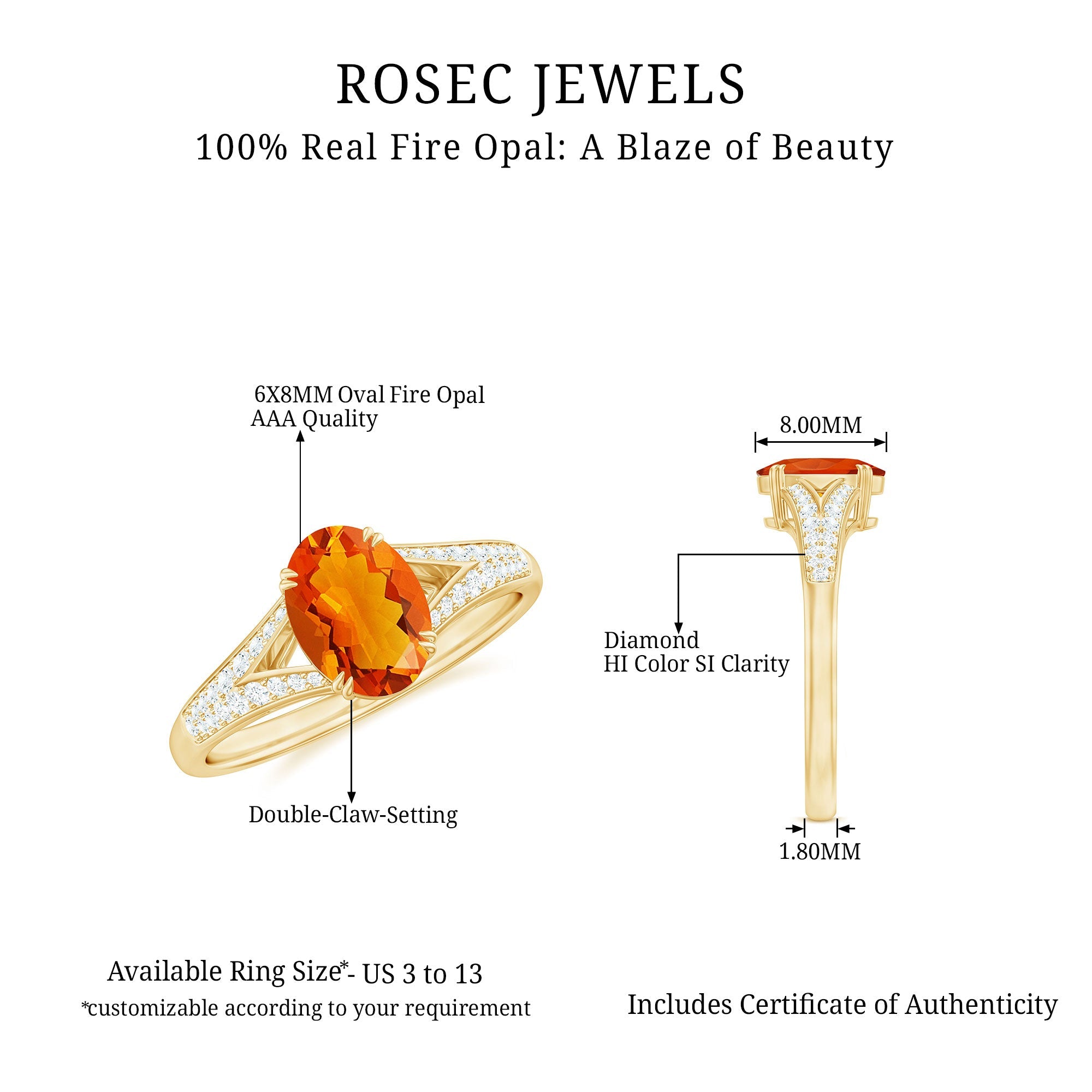 1 Carat Oval Fire Opal Engagement Ring with Diamond Split Shank
