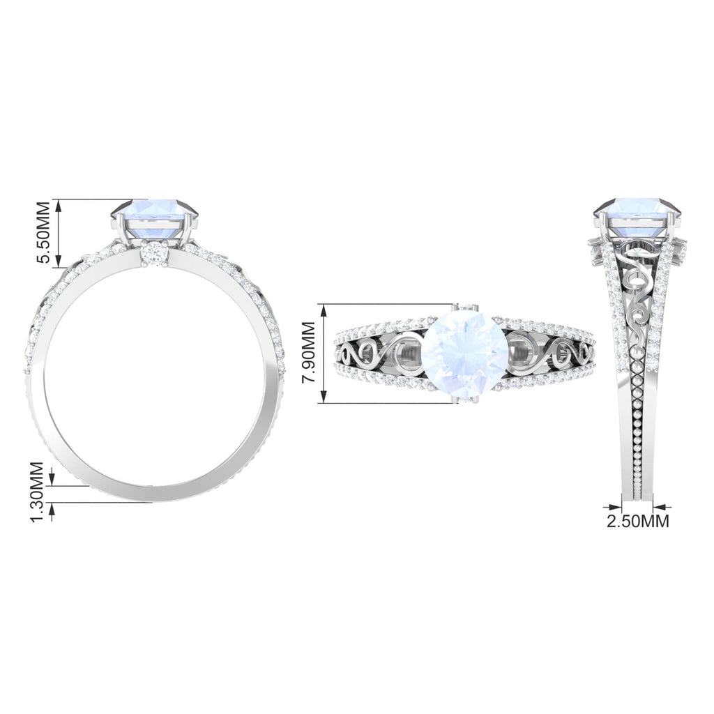1 CT Designer Moonstone Solitaire Engagement Ring with Diamond Accent