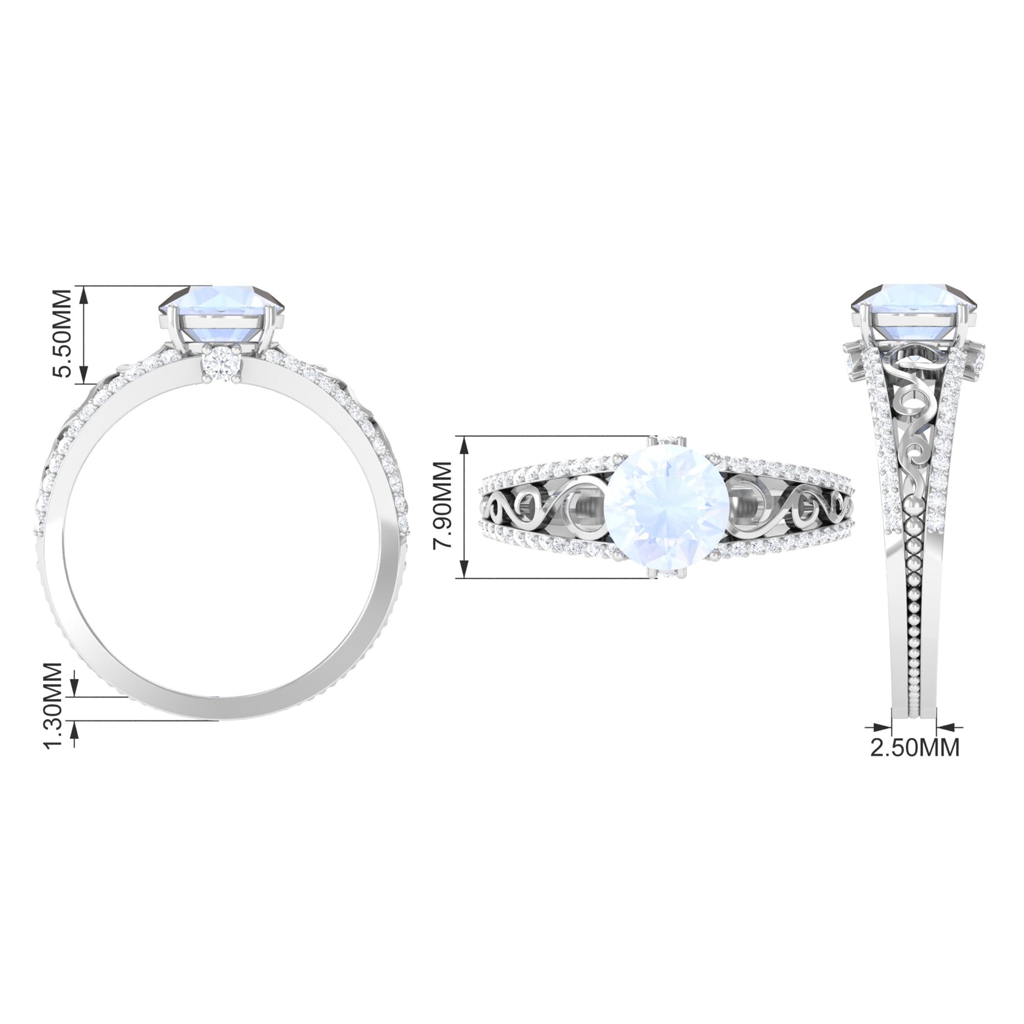 1 CT Designer Moonstone Solitaire Engagement Ring with Diamond Accent
