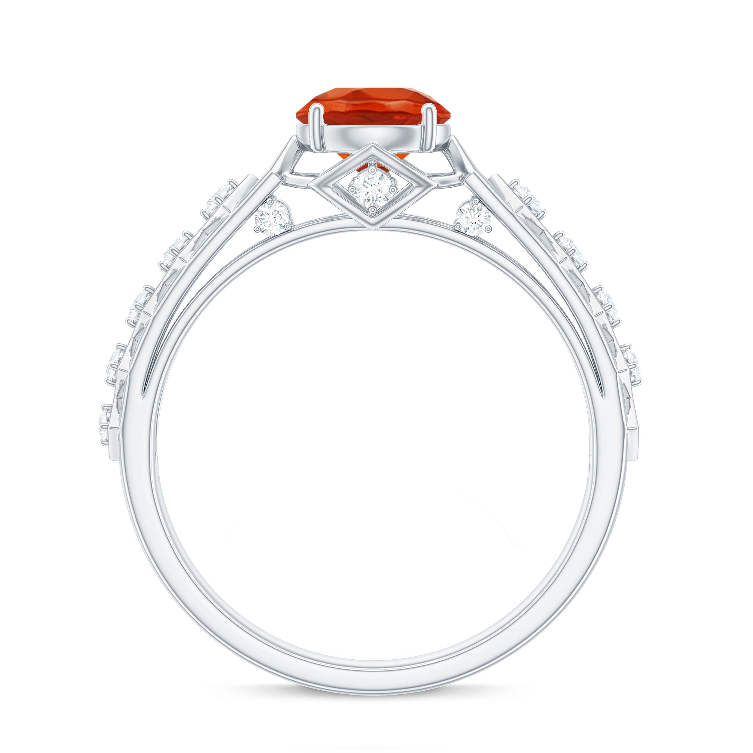 1 CT Solitaire Fire Opal and Diamond Art Deco Engagement Ring