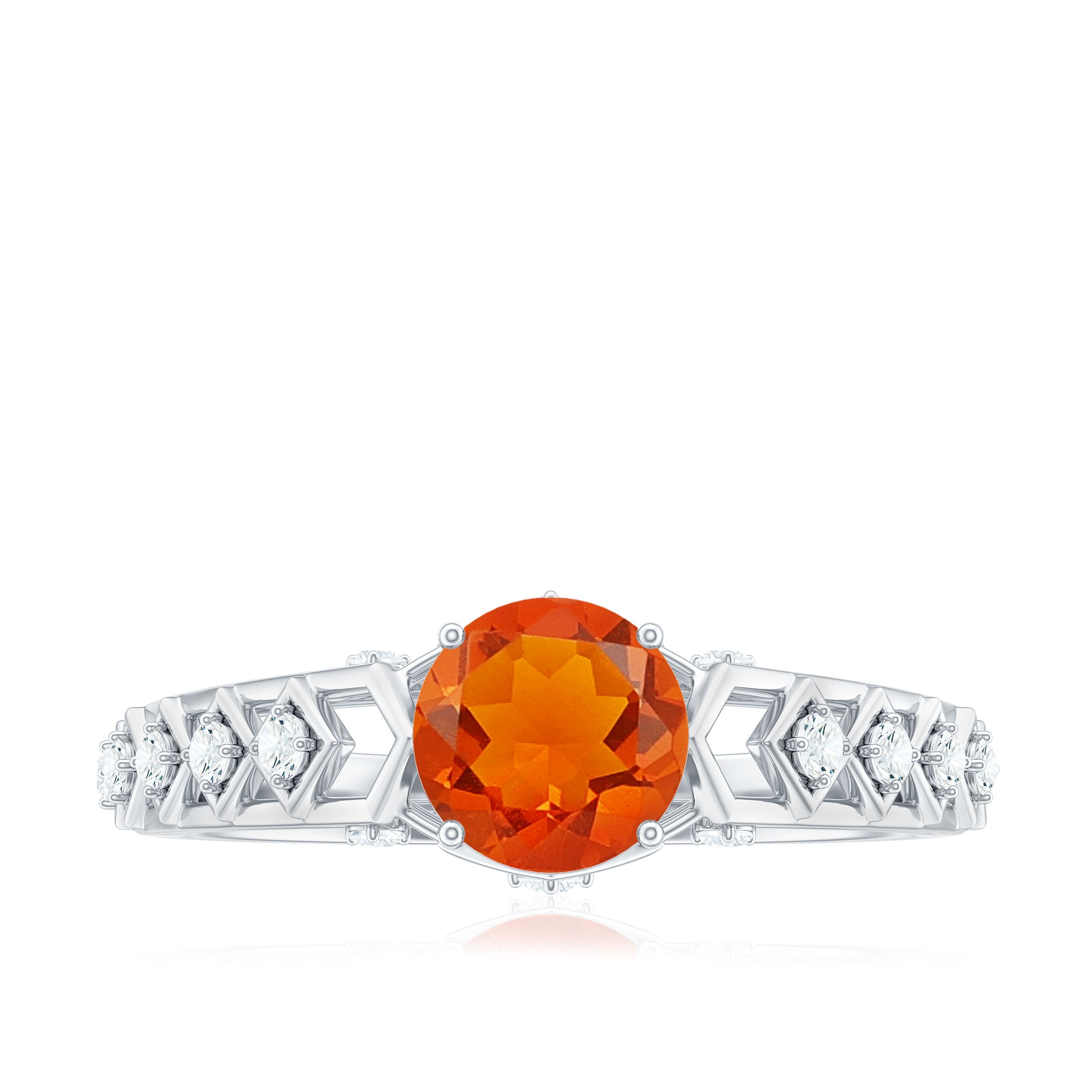 1 CT Solitaire Fire Opal and Diamond Art Deco Engagement Ring